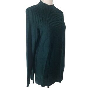 Anthropologie Women's Green Ribbed Top Pullover Sweater w/Side Slits Siz…